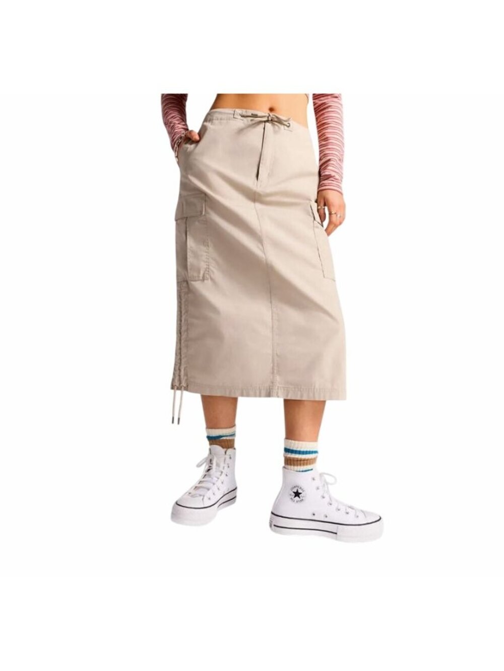 ⭐Converse Women's Maxi Skirt Long Woven Cargo Size Small Beige Street Wear New⭐